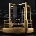 Minimalist obsidian server monolith enclosed in gold containment frames representing AI agent governance and Article 12 audit logging
