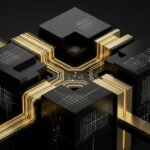 Abstract architectural financial vault with gold conduits representing cross-border venture capital inflows and RBI FDI compliance in India