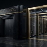 Abstract obsidian compliance vault and data corridor representing India DPDP data audits and European DORA ICT risk registers