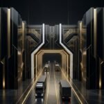 Abstract architectural customs trade portal representing the India-UK CETA Free Trade Agreement compliance corridor